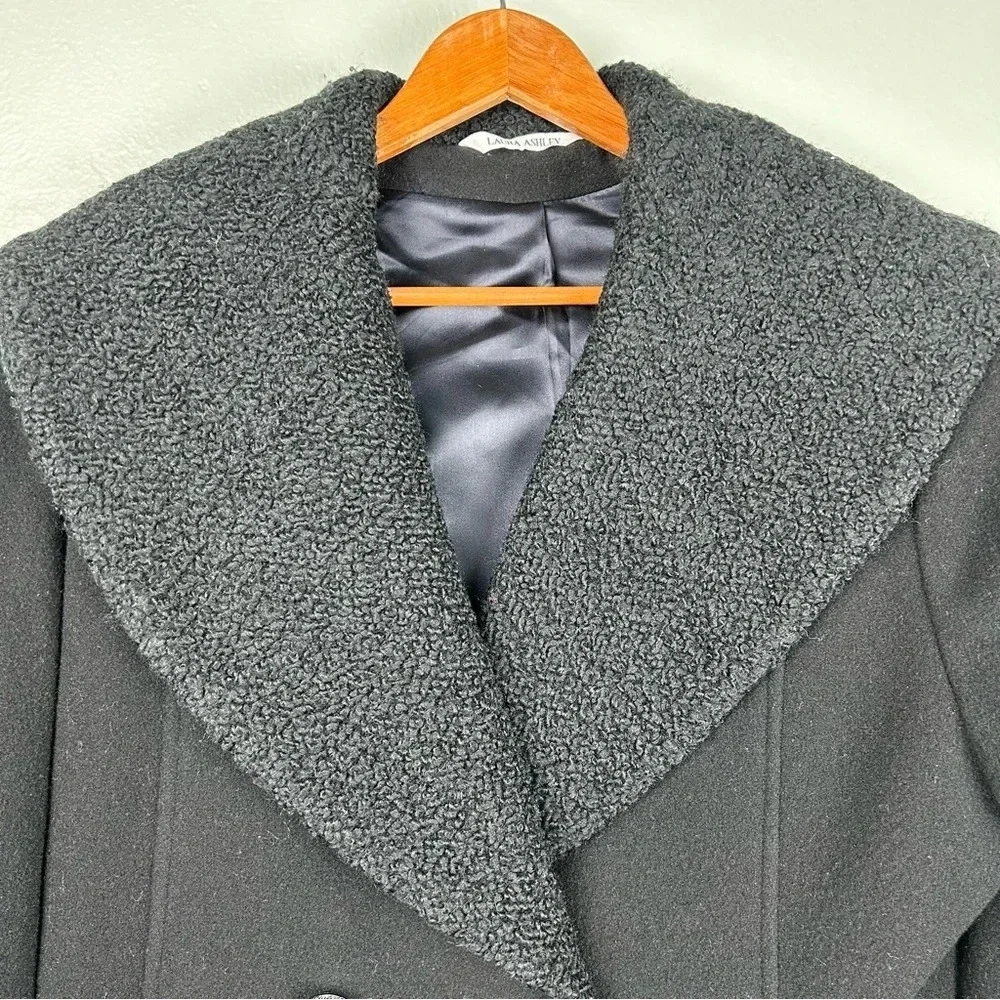 Vintage Laura Ashley Black Wool Full Length Coat Size 14 - Picture 8 of 12